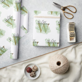 Personalisierte grüne Wasserfarbe und Blütenanfang Geschenkpapier