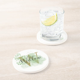 Personalisierte grüne Wasserfarbe und Blütenanfang Getränkeuntersetzer