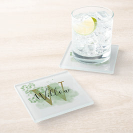 Personalisierte grüne Wasserfarbe und Blütenanfang Glasuntersetzer