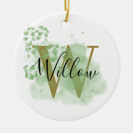 Personalisierte grüne Wasserfarbe und Blütenanfang Keramik Ornament