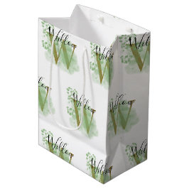Personalisierte grüne Wasserfarbe und Blütenanfang Mittlere Geschenktüte