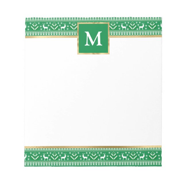 Personalisierte Grüne Weihnachten Fair Isle Notizblock (Vorderseite)