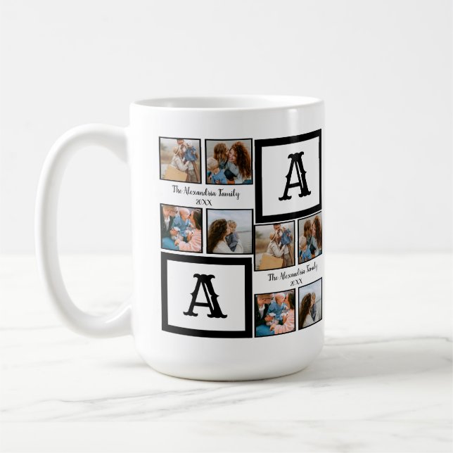 Personalisierte Gruppe 4 Foto Collage Monogramm Kaffeetasse (Links)