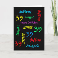 Personalisierte Grußkarte 39. Geburtstag, schwarz
