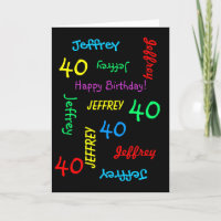 Personalisierte Grußkarte 40. Geburtstag, schwarz