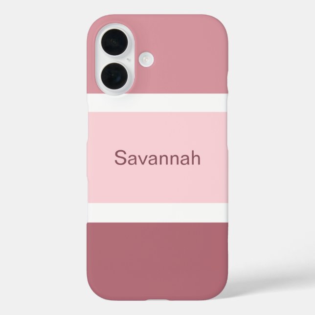 Personalisierte, gürtelrosa und weiße Streifen Case-Mate iPhone Hülle (Rückseite)