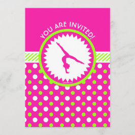 Personalisierte Gymnastik Rosa grüne Polka-Punkte Einladung