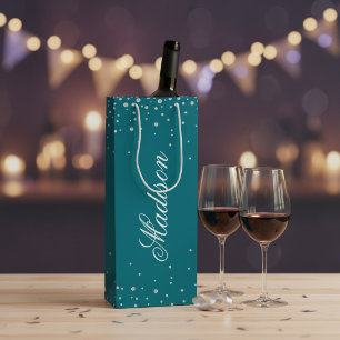 Personalisierte Hafenblaue Diamanten Geschenktüte Für Weinflaschen