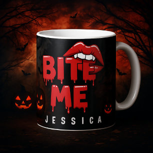 Personalisierte Halloween Bite Me Vampire Lippen Verwandlungstasse