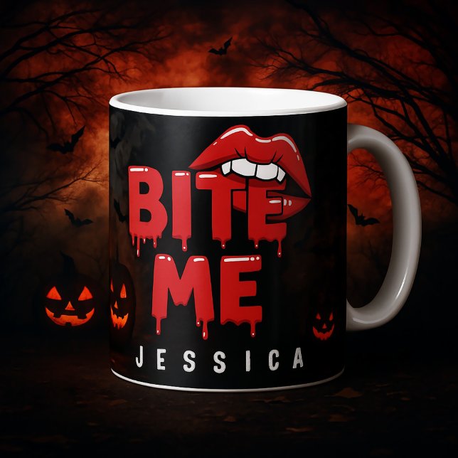 Personalisierte Halloween Bite Me Vampire Lippen Verwandlungstasse (Von Creator hochgeladen)