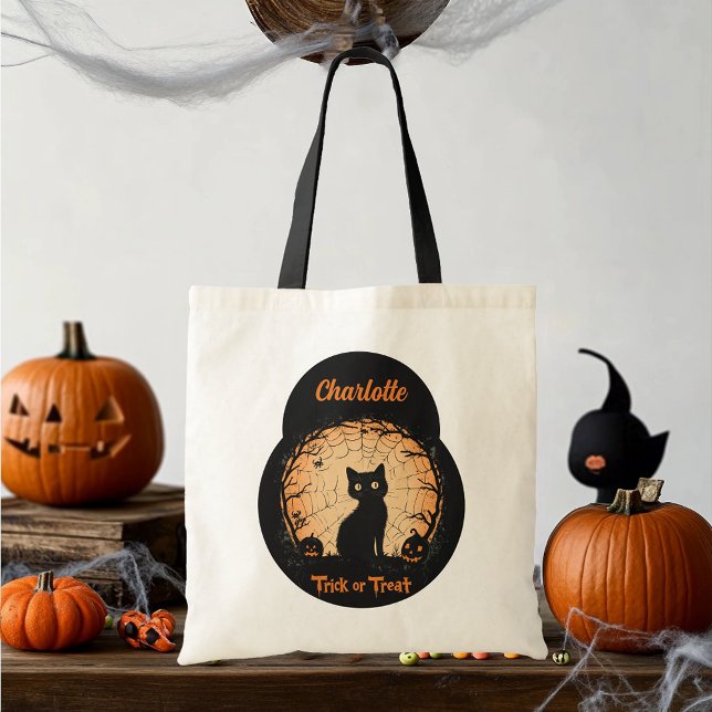 Personalisierte Halloween-Black Cat-Trick-oder-Lec Tragetasche (Von Creator hochgeladen)