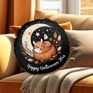 Personalisierte Halloween-Fox und Ghost-Rundkissen Rundes Kissen