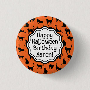 Personalisierte Halloween-Geburtstagskatze Button