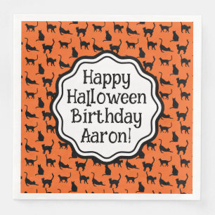 Personalisierte Halloween-Geburtstagskatze Serviette