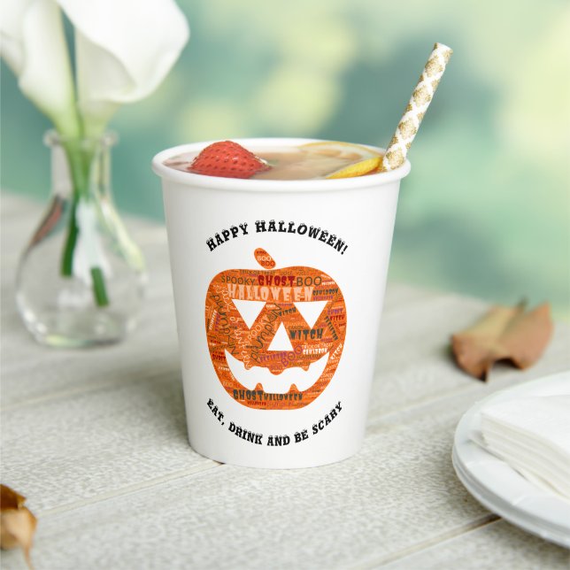 Personalisierte Halloween-Jack-o'-Lantern-Word-Wol Pappbecher (In Situ)