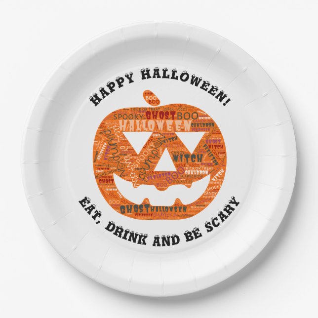 Personalisierte Halloween-Jack-o'-Lantern-Word-Wol Pappteller (Vorderseite)