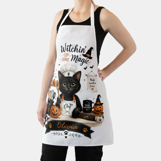 Personalisierte Halloween-Katz-Kochschürze mit ind Schürze (InSitu)