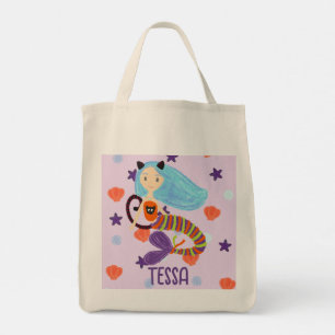 Personalisierte Halloween Pastell Mermaid Cat Tragetasche