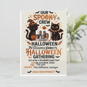 Personalisierte Halloween-Schwarzkatzen-Familienko Einladung