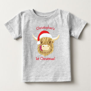 Personalisierte Hamburger Hochland-Kuh Erste Weihn Baby T-shirt
