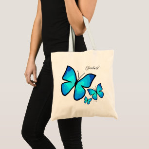 Personalisierte handbemalte Blauschmetterlinge Tragetasche