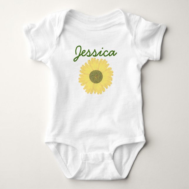Personalisierte handbemalte Sonnenblume Baby Strampler (Vorderseite)