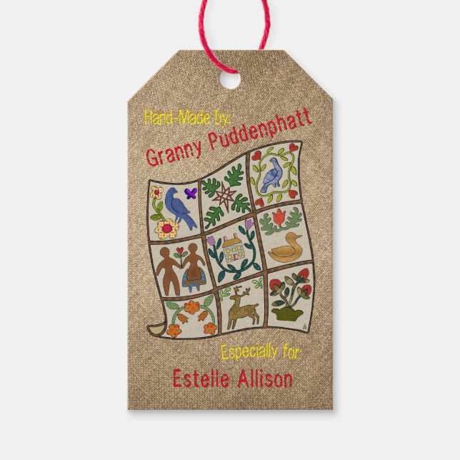 Personalisierte, handgefertigte Quilter Geschenkanhänger (Vorderseite)