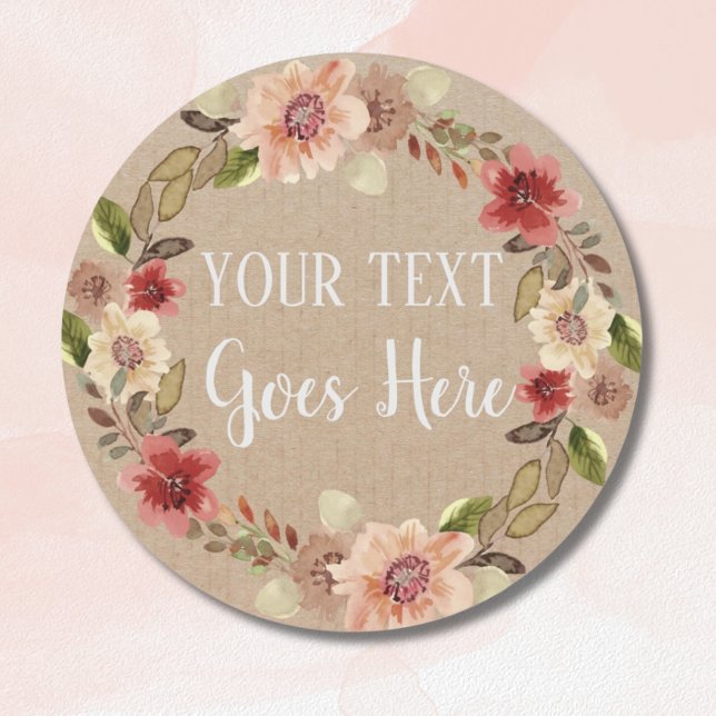 Personalisierte handgefertigte Vintage Rustikalkra Runder Aufkleber (Personalised Handmade Vintage Floral Rustic Kraft Classic Round Sticker)