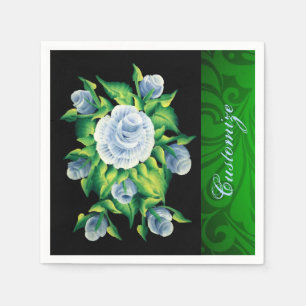 Personalisierte handgemalte blaue Rosen-Servietten Serviette