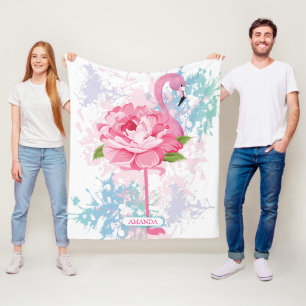 Personalisierte Handgemalte Rosa Flamingo Fleecedecke