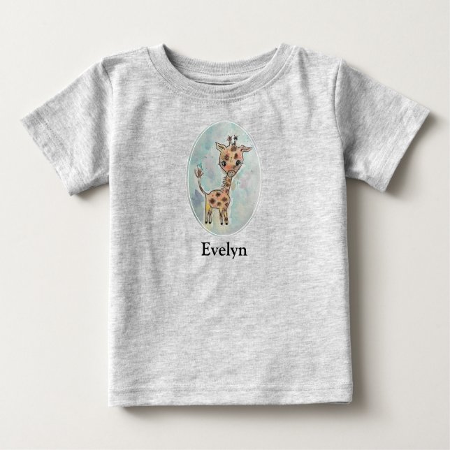 Personalisierte handgemalte WasserfarbenGiraffe Baby T-shirt (Vorderseite)