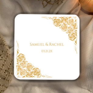 Personalisierte handgezeichnete Goldene Rose Hochz Rechteckiger Pappuntersetzer