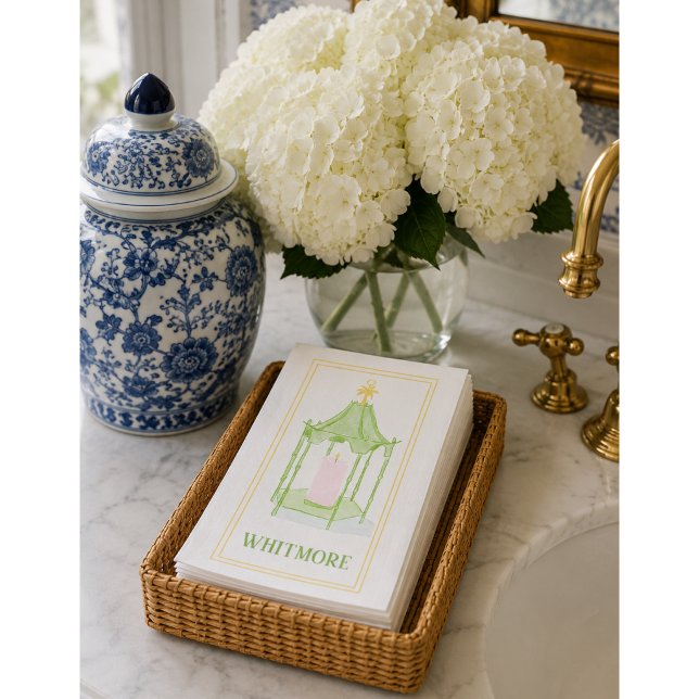 Personalisierte handgezeichnete Palm Beach Laterne Serviette (Display photo made with AI)