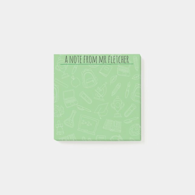 Personalisierte handgezeichnete Schule liefert Mus Post-it Klebezettel (Vorderseite)