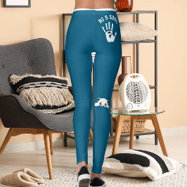 Personalisierte Handkatze Haustier Ozeanblau Weiße Leggings