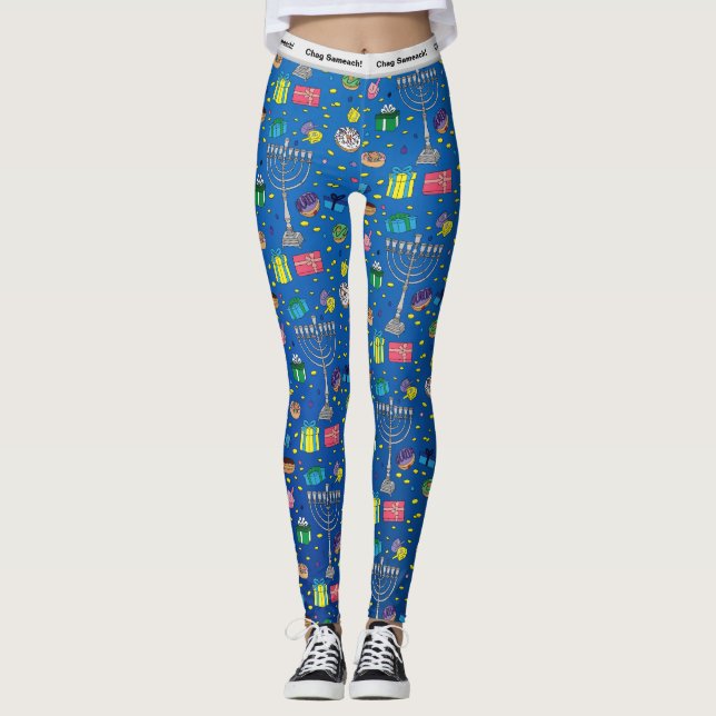 Personalisierte Hanukkah-Muster-Leggings Leggings (Vorderseite)