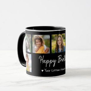 Personalisierte Happy Birthday 7 Foto-Collage Schw Tasse