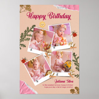 Personalisierte Happy Birthday Fotocollage-Karte Poster