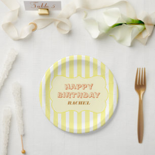 Personalisierte Happy Birthday Gelbe Streifen  Pappteller