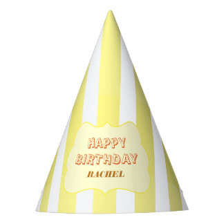 Personalisierte Happy Birthday Gelbe Streifen Partyhütchen