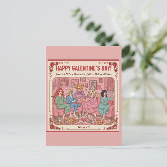 Personalisierte Happy Galentine's Day Postkarte (Stehend Vorderseite)