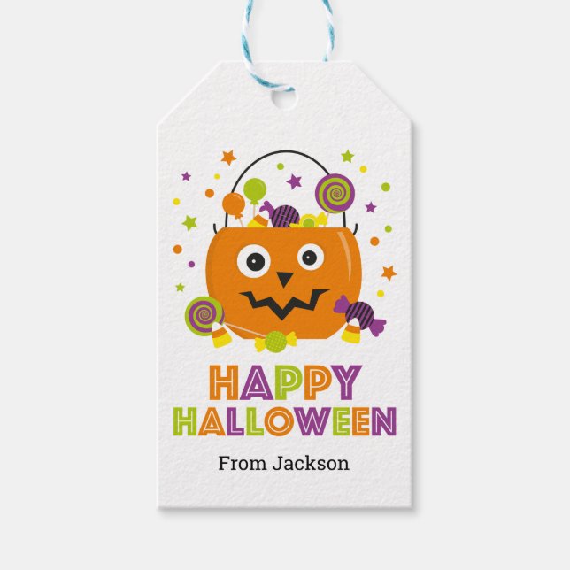 Personalisierte Happy Halloween Candy Pail Gift Ta Geschenkanhänger (Vorderseite)