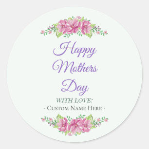 Personalisierte Happy Mother's Day-Blume Runder Aufkleber