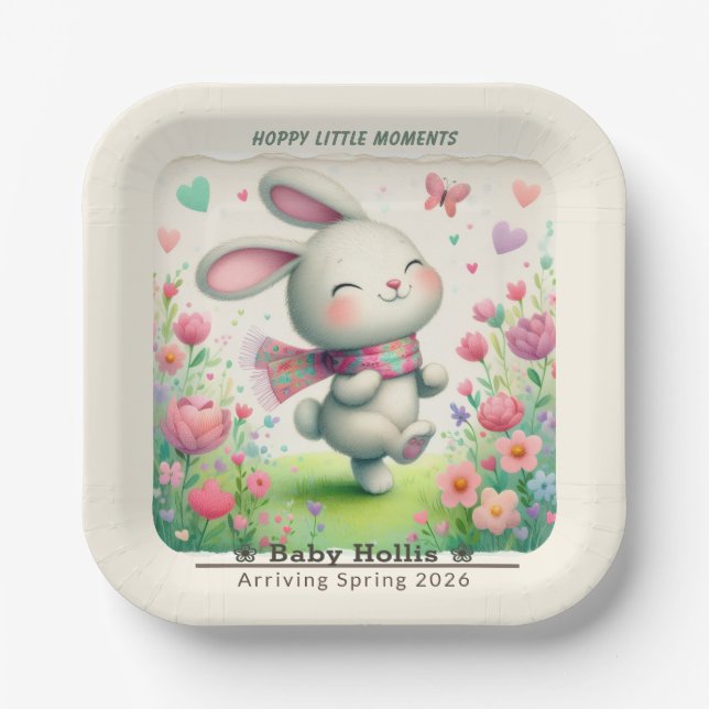 Personalisierte Hasen-Baby-Party-Teller Pappteller (Vorderseite)
