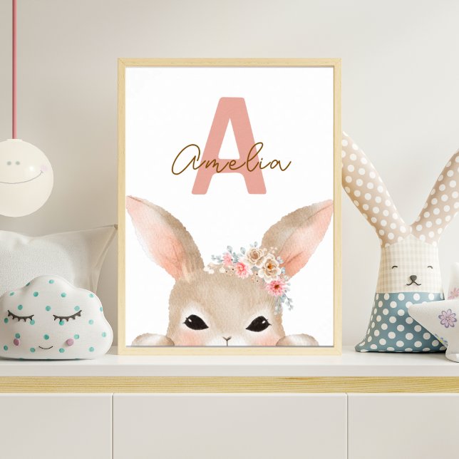 Personalisierte Hasen-Initiale Kinderzimmer-Wandku Poster (Von Creator hochgeladen)