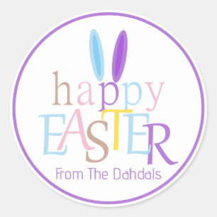 Personalisierte Hasenohren Frohe Ostern Lila Viole Runder Aufkleber