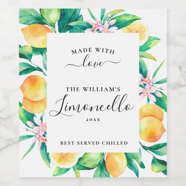 Personalisierte hausgemachte Limoncello Food Drink Weinetikett (Einzelnes Label)