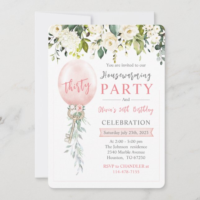 Personalisierte Haushaltserwärmung und Geburtstag Einladung (Vorderseite)