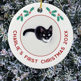 Personalisierte Hauskatze Erste Weihnachtsfeier Fo Keramik Ornament