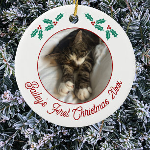 Personalisierte Hauskatze Erste Weihnachtsfeier Fo Keramik Ornament